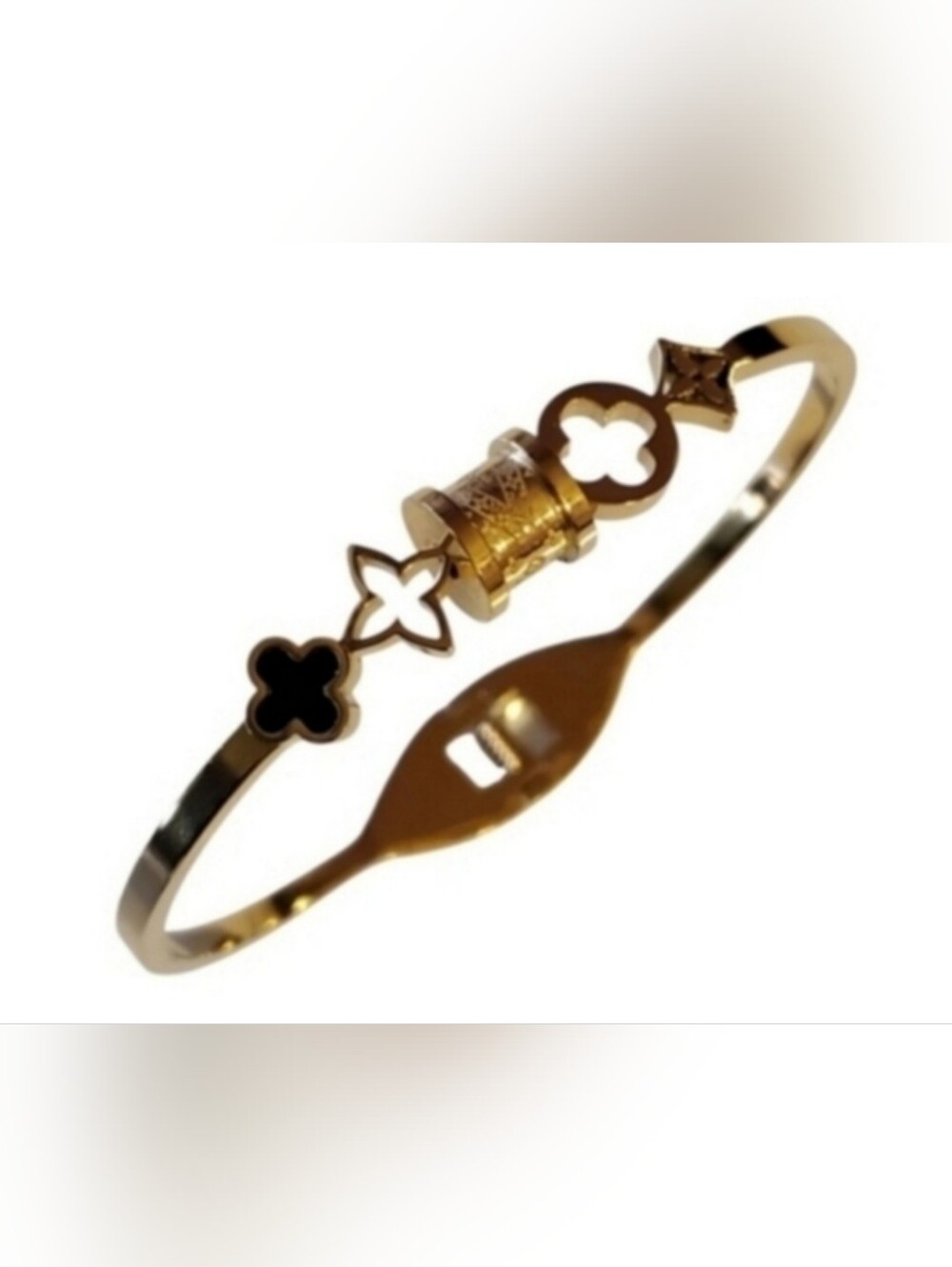 Unique Stainless Steel Bracelet with Quatrefoil Accents
